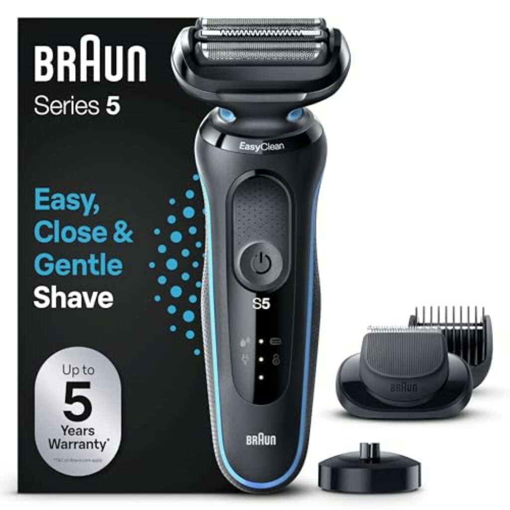 Braun Series 5 Elektrorasierer mit EasyClick Barttrimmer Aufsatz, Rasierer Herren Elektrisch Ladestation, EasyClean, Wet & Dry, rasierapparat, trockenrasierer, Made in Germany, 51-M4500cs, mintgrün