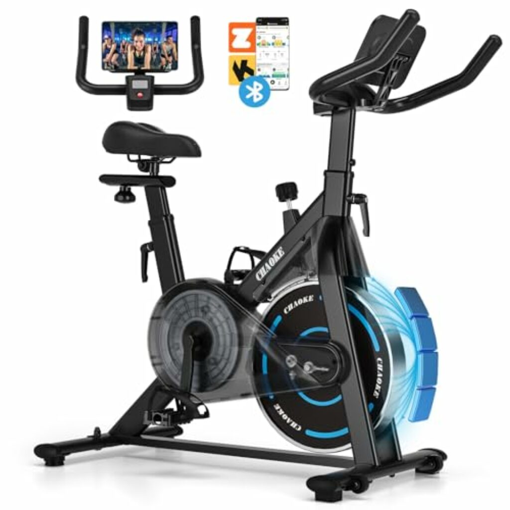 CHAOKE Heimtrainer Fahrrad mit App, 2025 Leiser Hometrainer mit Magnetwiderstand, Verstellbarem Sitz und Griff, LCD-Ergometer, Stationäres Fitnessbike mit großem Tablet-Halter, Bis 150KG