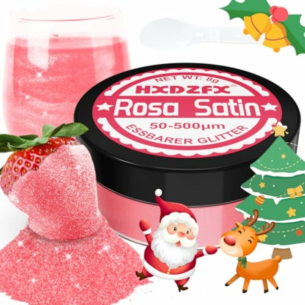 Essbarer Glitzer für Getränke - Lebensmittelfarbe Pulver, Schimmerndes Glitzerpulver, Lebensmittel Glitzerpuder für Schokolade, Kuchen, Fondant, Drinks - 8g (Rosa Satin)