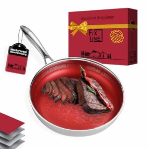 FIXLINE® Black Forest Brat & Servierpfanne 28cm - RED Edition - Premium Antihaftbeschichtung ohne PFOA - alle Herdarten inkl. Induktion - Backofengeeignet bis 230°C - Perfekte Geschenkidee