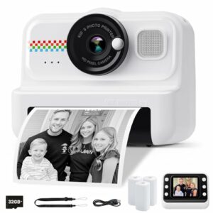 HiMont Kinderkamera Sofortbildkamera, 1080P Sofortbildkamera Kinder mit 32GB Karte & 3 Rollen Druckpapier, lustige Kinderspielzeug Geschenke für Jungen & Mädchen von 3-12 Jahren