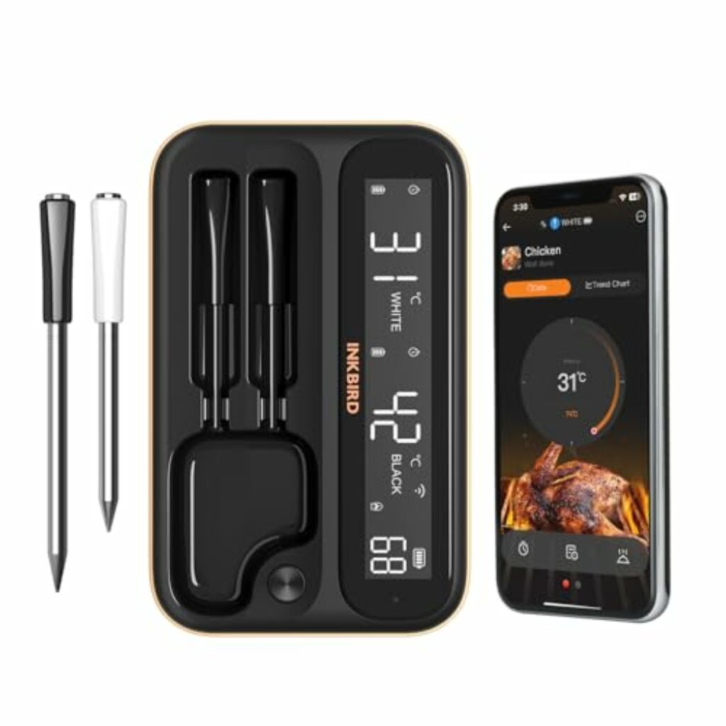 Inkbird INT-12-BW Fleischthermometer kabellos, Grillthermometer Bluetooth 5.4 and WIFI 5G & 2.4G, IP67 Wasserdicht Backofenthermometer Thermometer für Ofen, Grill, Smoker, Rotisserie Airfryer Ofen