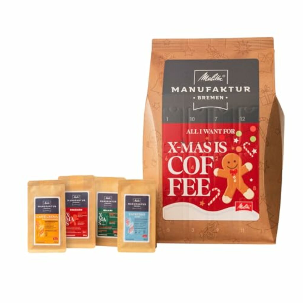 Melitta Manufaktur-Kaffee Adventskalender 2024, 24 verschiedene Spezialitäten-Kaffees, Kaffee-Bohnen, ungemahlen, Special-Edition, geröstet in Deutschland, 24 x 50g