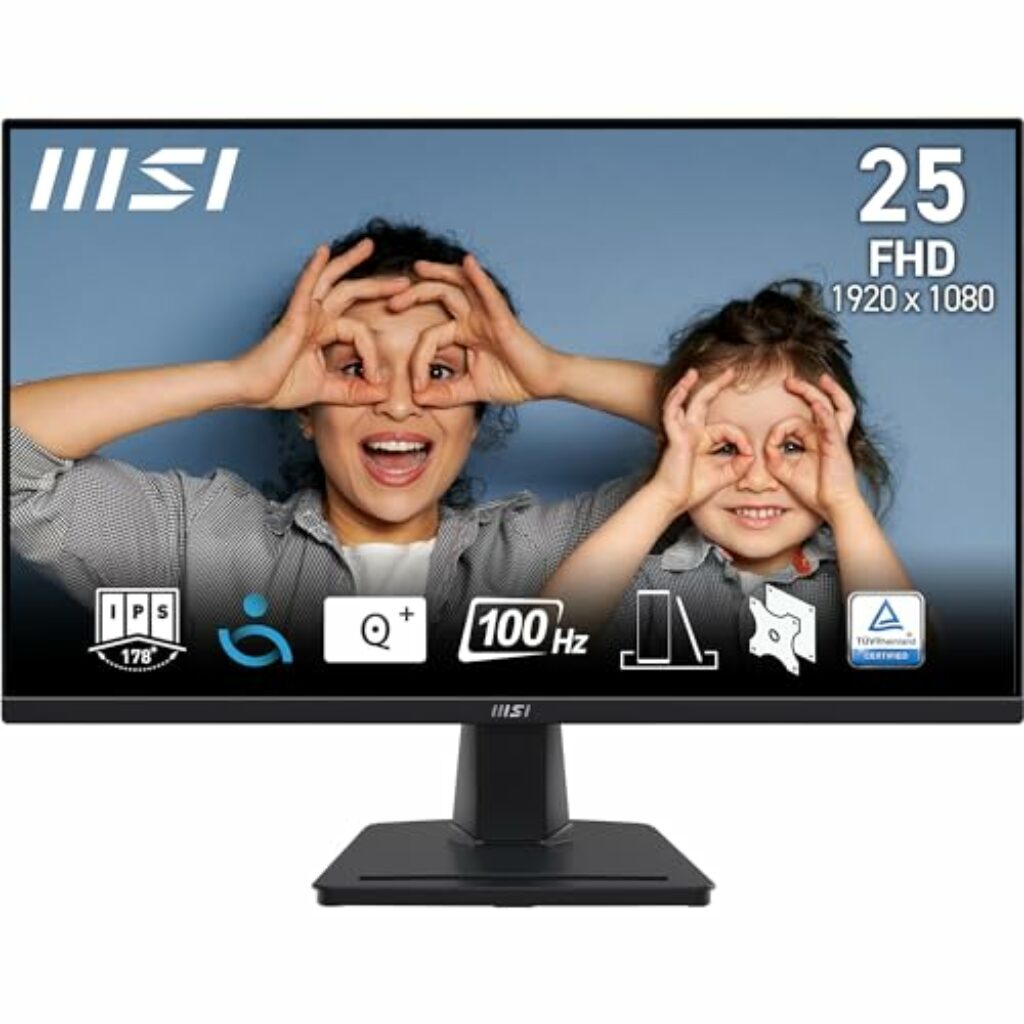 MSI PRO MP252 24.5 Inch Full HD Office Monitor - 1920 x 1080 IPS Panel, 100 Hz, Eye-Friendly Screen, Built-in Speakers, Tilt-Adjustable - HDMI 1.4b, D-Sub (VGA)