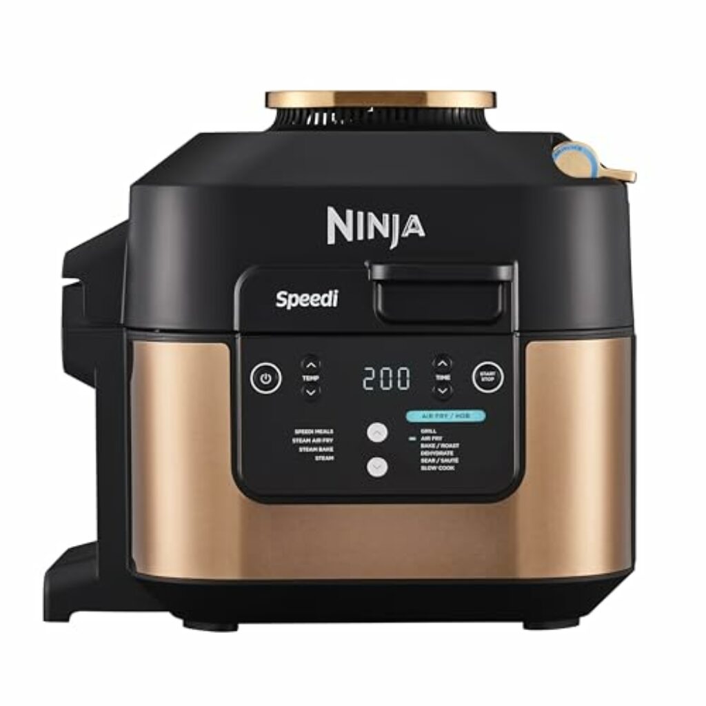 Ninja Speedi Multikocher, 5,7L, 10-in-1 Multicooker, Airfryer Fritteuse, elektrischer Schnellkochtopf & Slow Cooker für Langsamkochen, Grillen, Backen, Schwarz & Kupfer ON400EUCP