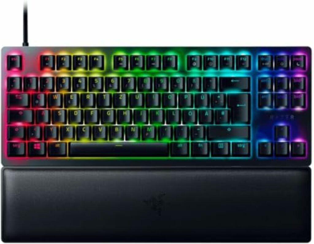 Razer Huntsman V2 Tenkeyless (Purple Switch) - Optische Gaming-Tastatur ohne Ziffernblock (Klickende Optische Switches, Doubleshot PBT-Tastenkappen, Handballenauflage) QWERTZ DE-Layout | Schwarz