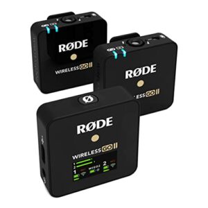 RØDE Wireless GO II Ultrakompaktes Kabelloses Zweikanal-Mikrofonsystem mit eingebauten Mikrofonen, integrierter Aufnahmefunktion und 200 m Reichweite für Filmemachen, Interviews, Schwarz