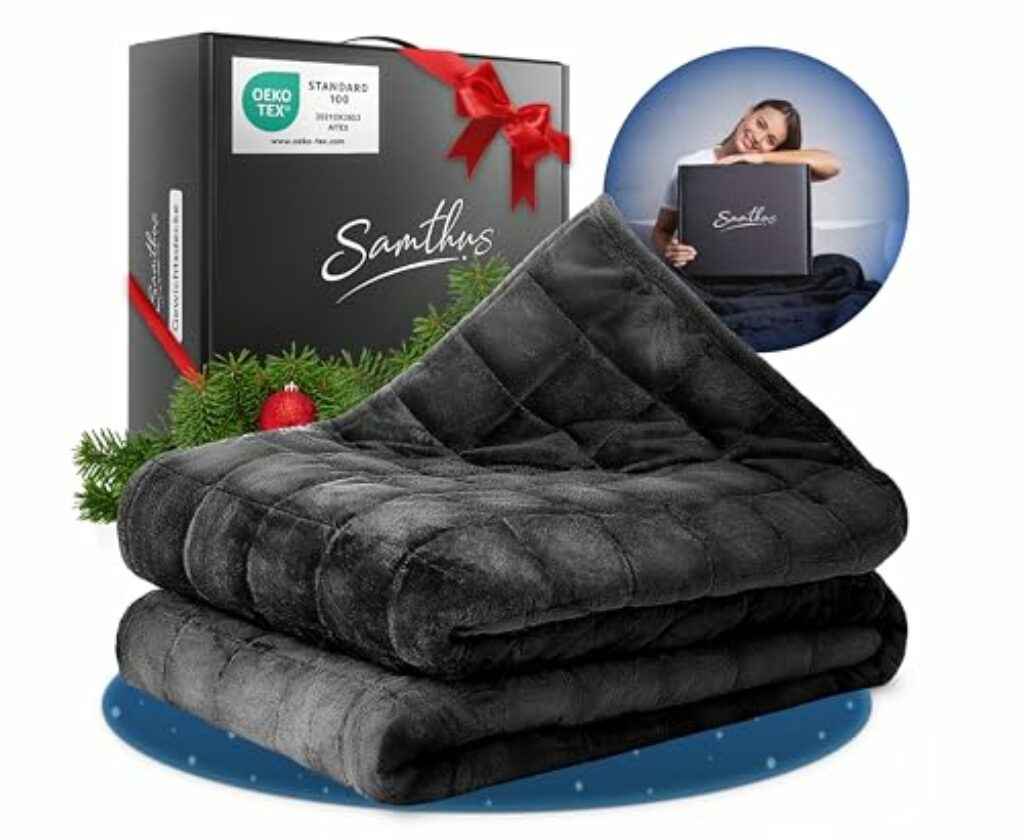 Samthus Gewichtsdecke 135x200cm 8kg Sherpa Fleece - Oeko-Tex Zertifiziert - Therapiedecke & Entspannungsdecke - Besser schlafen mit unserer schweren Bettdecke - Weighted Blanket - Schwarz