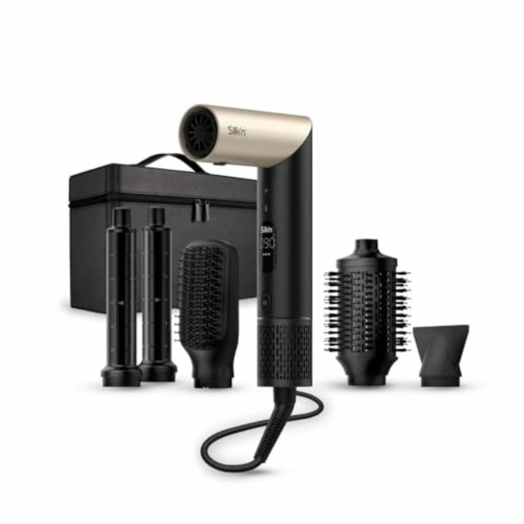 Silk'n Air Styler & Haartrockner I SilkyAir Flex I 5-in-1 Auto-Wrap-Lockenaufsatz, Paddle-Bürste, Ovalbürste, Konzentrator, Diffusor, Aufbewahrungskoffer, Keine Hitzeschäden I 1300 W, Schwarz