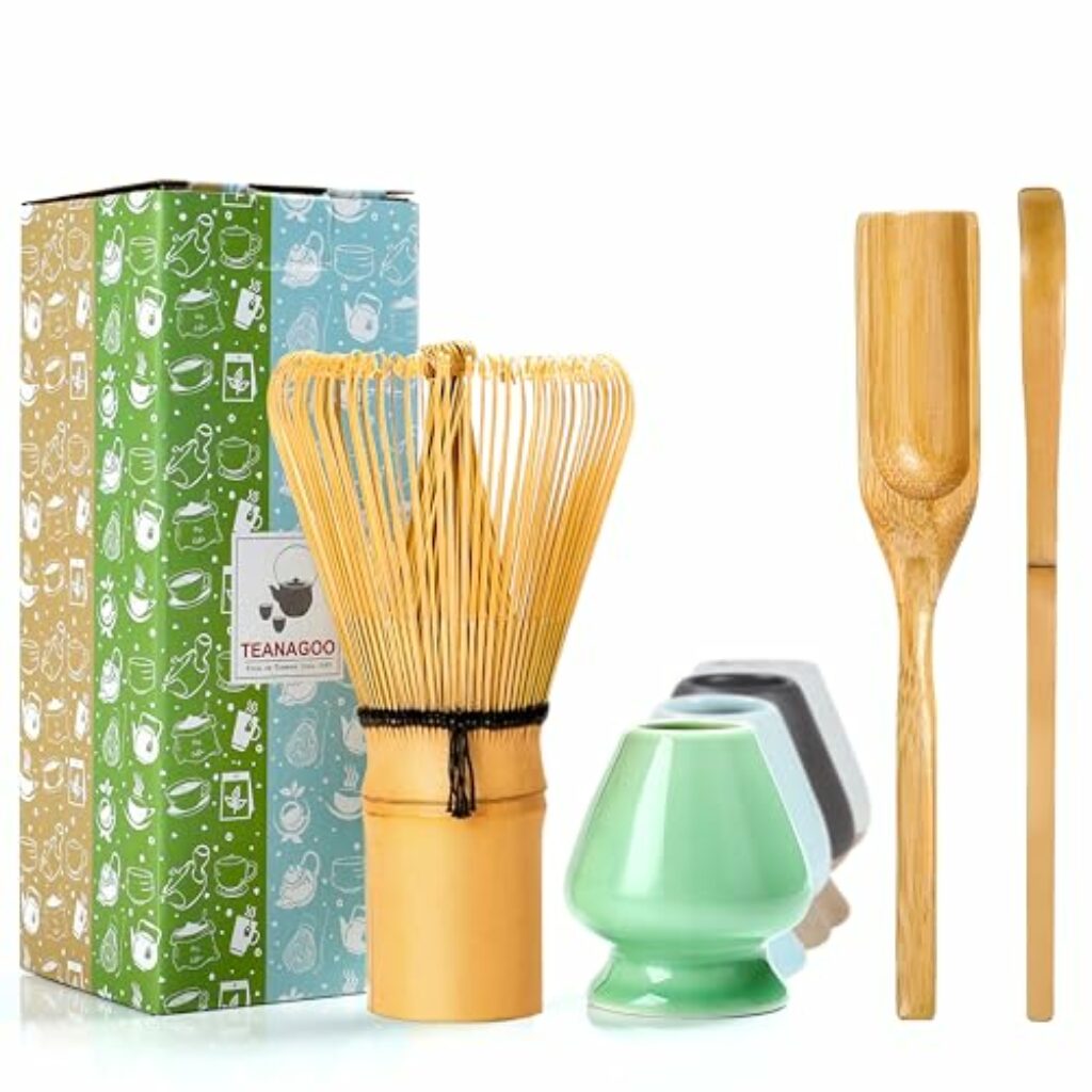 TEANAGOO Matcha Set| MatchaBesen| matcha zubehör| Matcha Whisk, 4 Stück traditionelles Matcha-Besen-Set, Matcha-Schneebesen (Chasen) Matcha Löffel(Chashaku), MA-01 perfekte Set für die Zubereitung