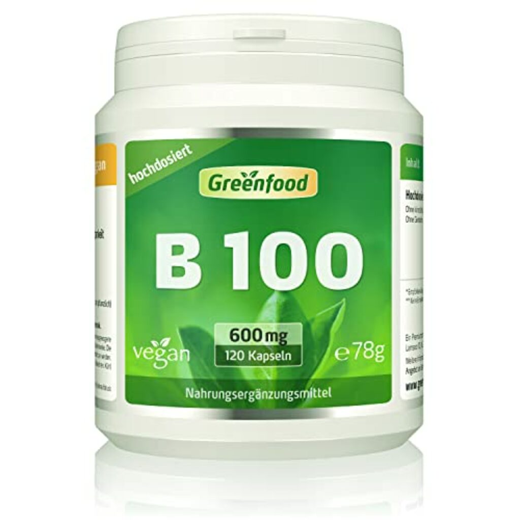 Vitamin B Komplex Hochdosiert - B-Komplex mit 600mg B Vitaminen pro Tag (120 vegane Kapseln) - alle 8 B-Vitamine (B1, B2, B3, B5, B6, B7, B9, B12) - ohne Zusätze und laborgeprüft - Greenfood