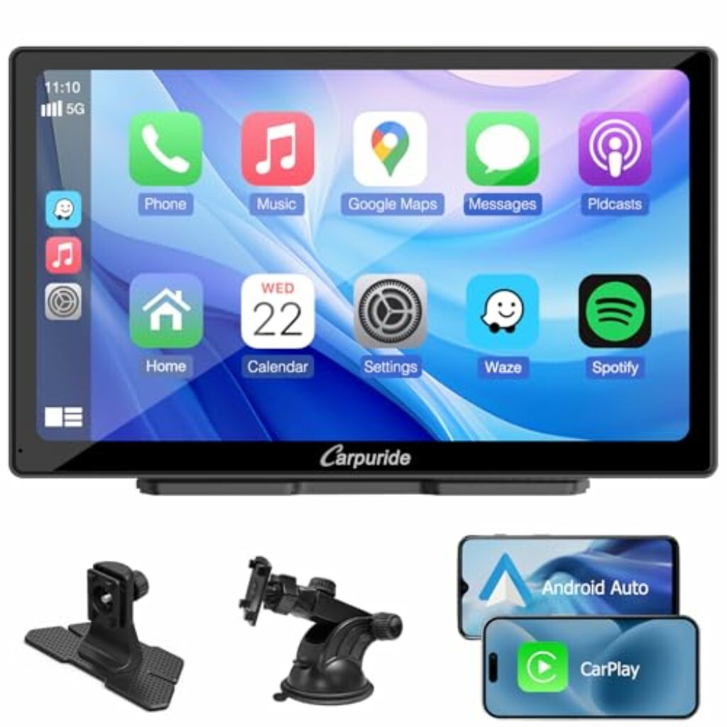 2024 CARPURIDE C98 9-Zoll-CarPlay-Bildschirm fürs Auto, Kompatibel mit Kabellosem/Kabelgebundenem CarPlay, Android Auto und Mirror Link – Bluetooth-Audio, Navigation, Siri, FM, AUX