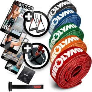 5er Fitnessbänder Set Stoff mit Grifferweiterung, Wandanker, Türanker und Fitness E-Book - waschbare Resistance Bands, Widerstandsbänder, Gymnastikband, Fitnessband, Trainingsbänder