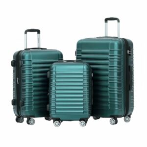 BEIBYE Hartschalen Koffer Trolley Rollkoffer Reisekoffer Zwillingsrollen Kofferset (Dunkelgrün, Set)