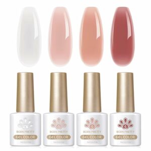 Born Pretty UV Nagellack Jelly Weiß Nude Rosa - Gel Nagellack UV Shellac Natur Kristall Transparent UV Lack Pfirsichdunst Serie Maniküre und Nagelkunst DIY zu Hause 4PCS