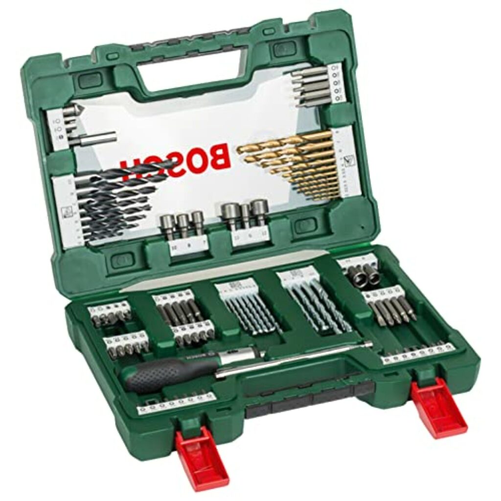 Bosch 91tlg. Titanium-Bohrer- und Bit Set V-Line (für Holz, Stein und Metall, inkl. Ratschen-Schraubendreher und Magnetstab, Zubehör Bohr- und Schraubwerkzeuge)