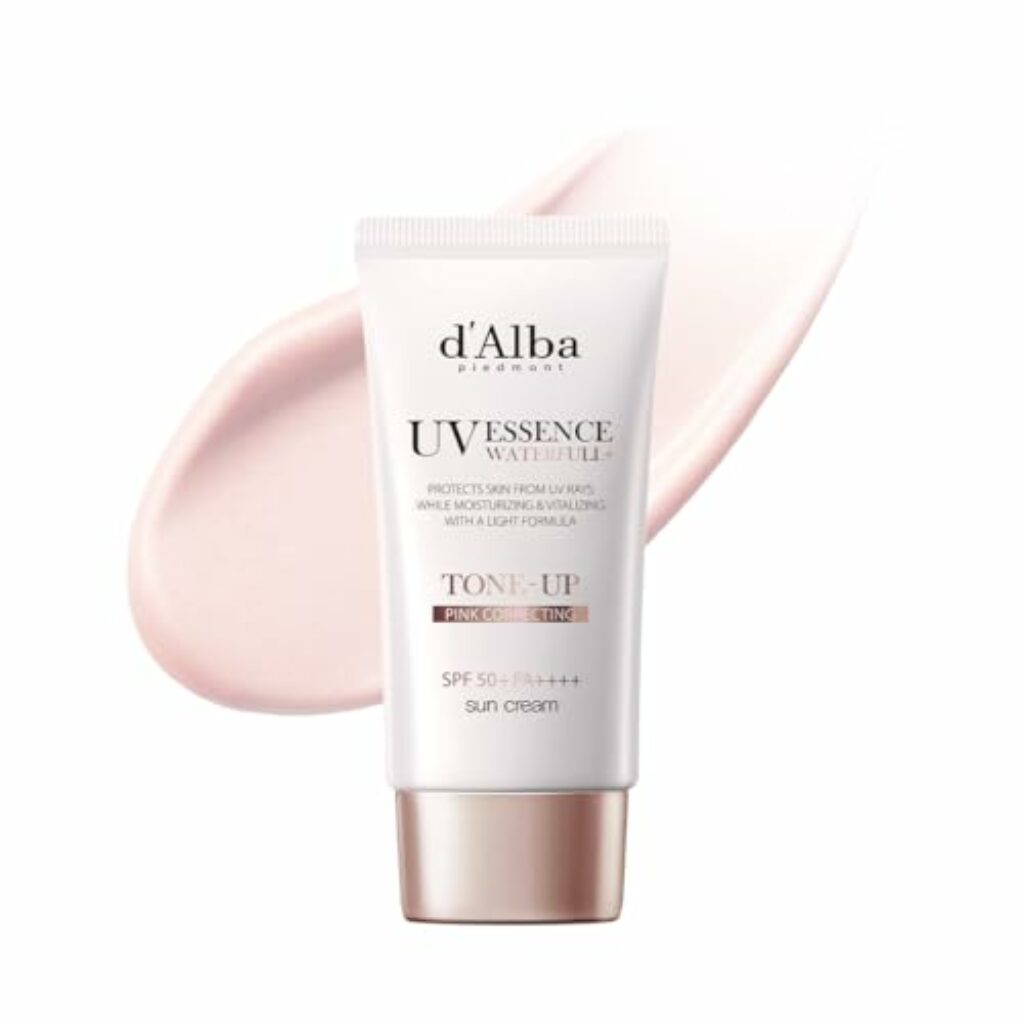 d'Alba | Italienischer weißer Trüffel Waterfull Tone-up Sunscreen SPF50+PA++++, Reiner und Veganer Hybrider Rosafarbener Feuchtigkeitscreme, Leuchtender und Aufhellender Sonnenschutz