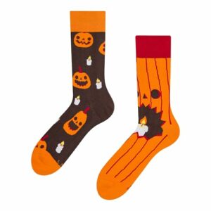 Dedoles Socken Unisex Damen Herren & Kinder Baumwolle viele lustige Designs 1 Paar Geschenk links rechts verschieden, Farbe: Orange, Motiv: Halloween Kürbis und Kerzen, Gr. 39-42