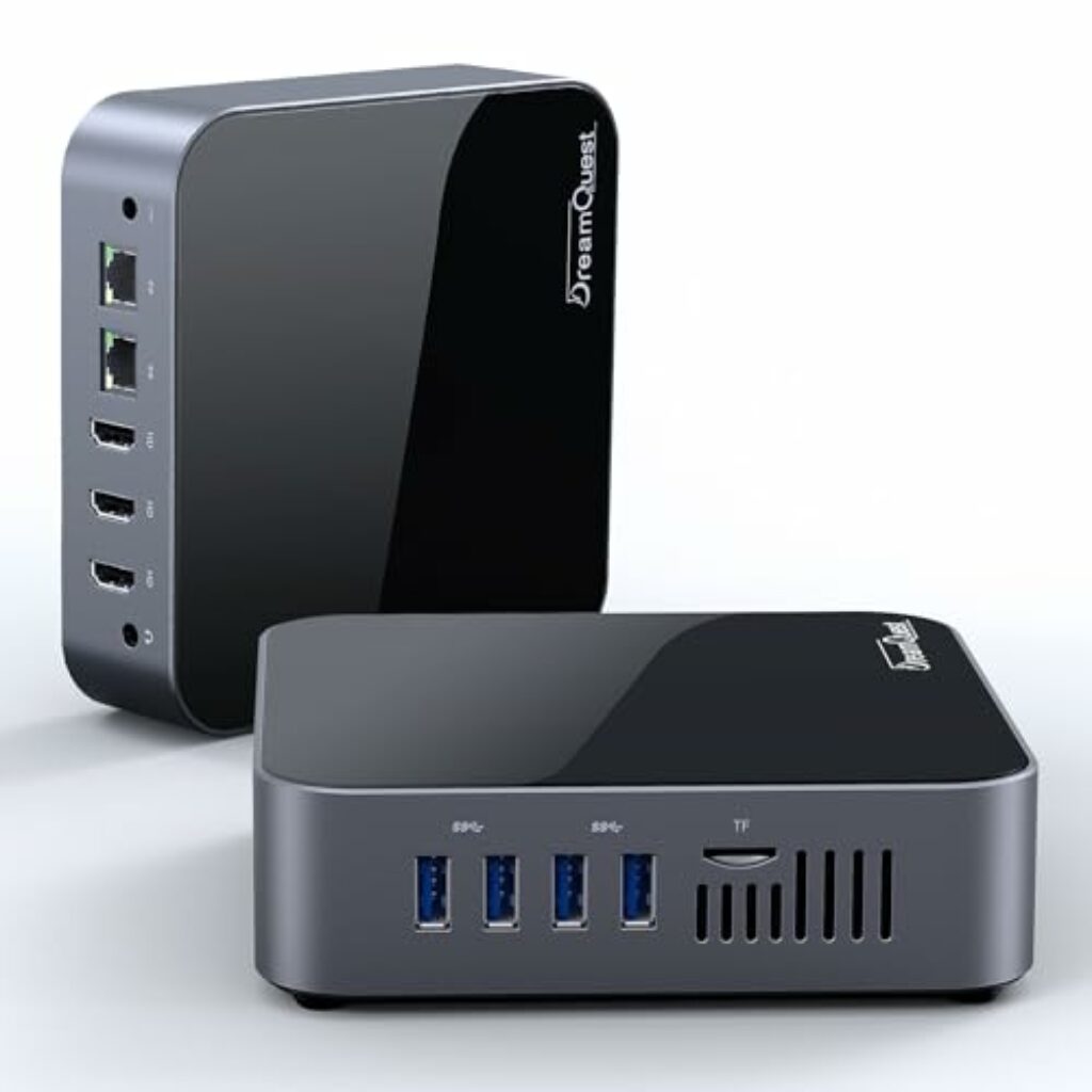 DreamQuest Mini PC vorinstalliert mit Windows 11 Pro, Intel 12th Gen N95 Mini PC mit 16GB RAM 512GB M.2 SSD, LAN 1000M/USB3.2/BT4.2/WiFi 5/4k HDMI, Gigabit Ports für Business Home Office