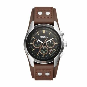 Fossil Coachman uhr für Herren, Chronographenwerk mit Edelstahl- oder Lederarmband, Schwarz, 44MM