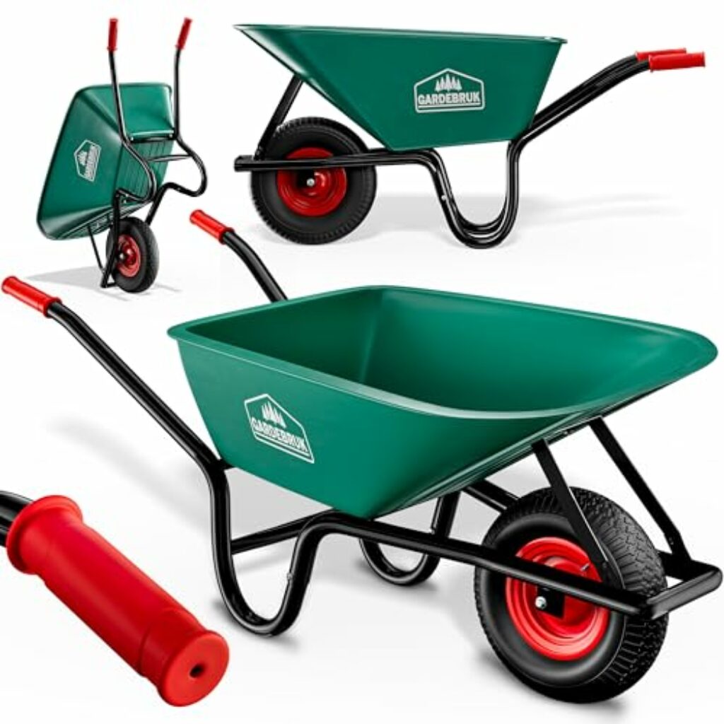 GARDEBRUK® Schubkarre 100 Liter Bauschubkarre Gartenschubkarre bis 250kg Belastbarkeit Luftreifen stabile Ausführung mit Kunstoffwanne