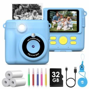 Kinderkamera Sofortbildkamera, GREENKINDER 1080P 2,4 Zoll Bildschirm Sofortbildkamera Kinder mit Druckpapier & 32GB Karte, Digitalkamera Kinder mit Farbigen Stiften Geschenk für Kinder 3-12 Jahre