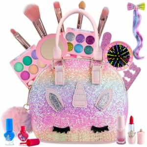 Kinderschminke Set Mädchen, Kinder Make Up Set Mädchen, Kinder Schminkset Mädchen, Kids Makeup, Rollenspiel Kosmetik, Halloween Weihnachts Geburtstags Geschenke für Mädchen 3-12 Jahre