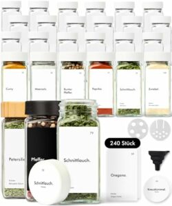 KIVY Gewürzgläser mit Streueinsatz [24x 120ml] + 240 Wasserfeste Label - Luftdichte Gewürzgläser Gold - Gewürzdosen Set Leer - Gewürzstreuer Glas - Spice jars - Gewürzgläser weißer Deckel