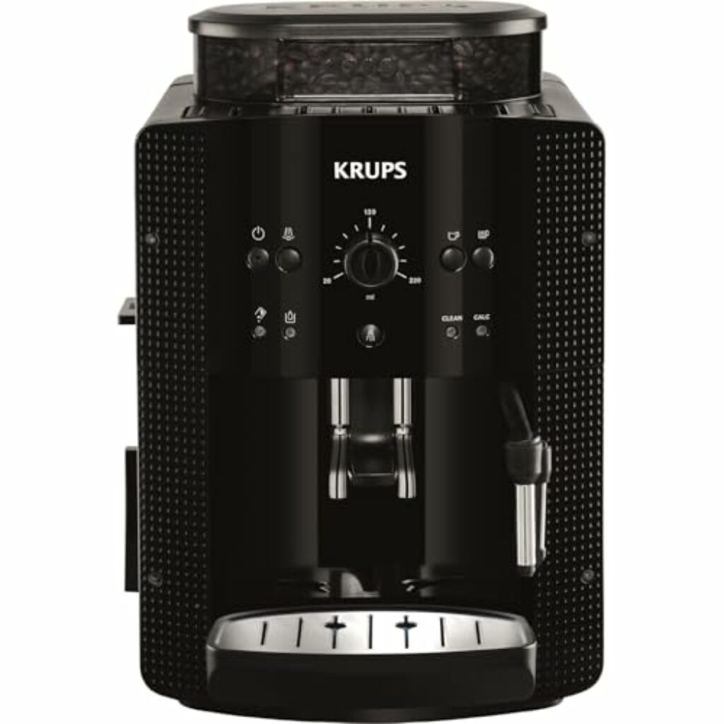 Krups Arabica Picto Kaffeevollautomat, Milchschaumdüse, 2-Tassen-Funktion, Drehregler, Einfache Reinigung, Kaffeemaschine, Schwarz, EA810870