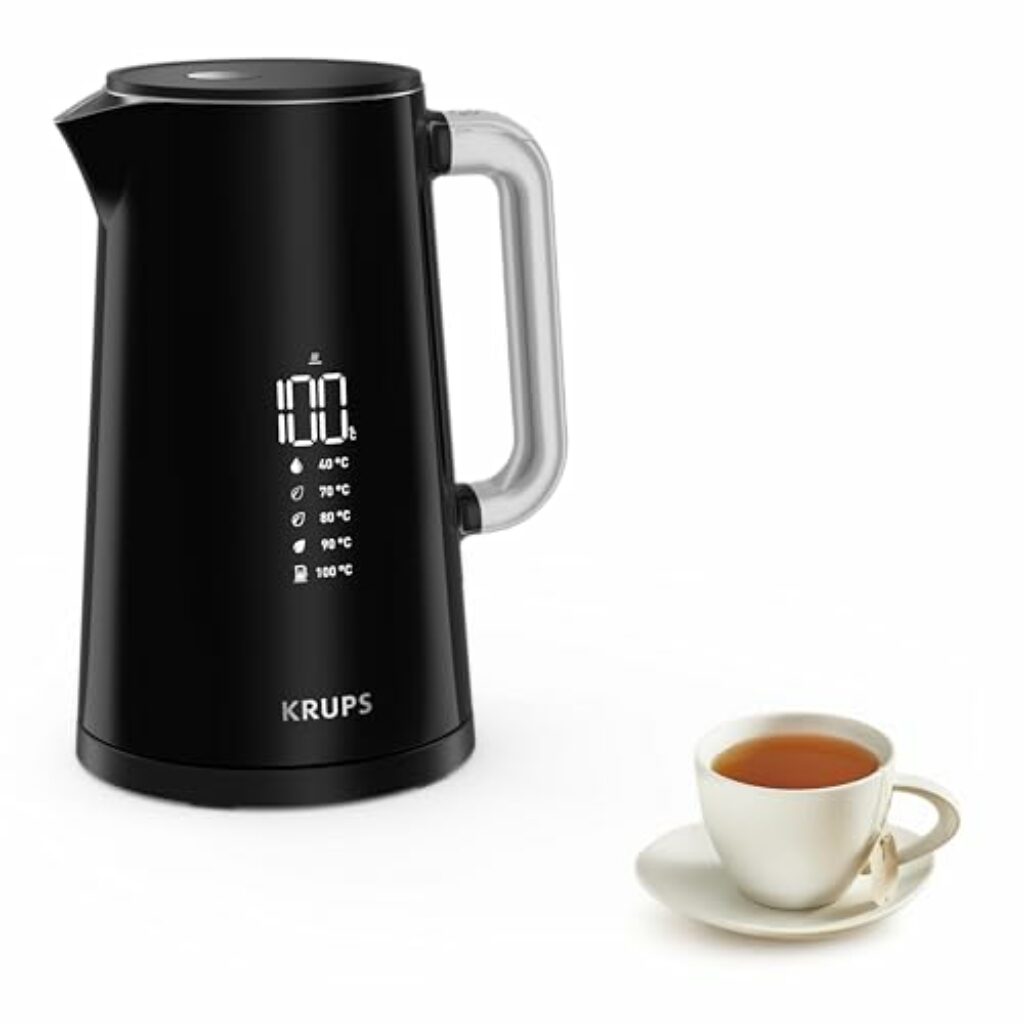 Krups Smart'n Light Wasserkocher, 5 Temperaturen, 1,7 Liter Fassungsvermögen, Innenleben aus Edelstahl, Doppelwandig, Schwarz, BW801810