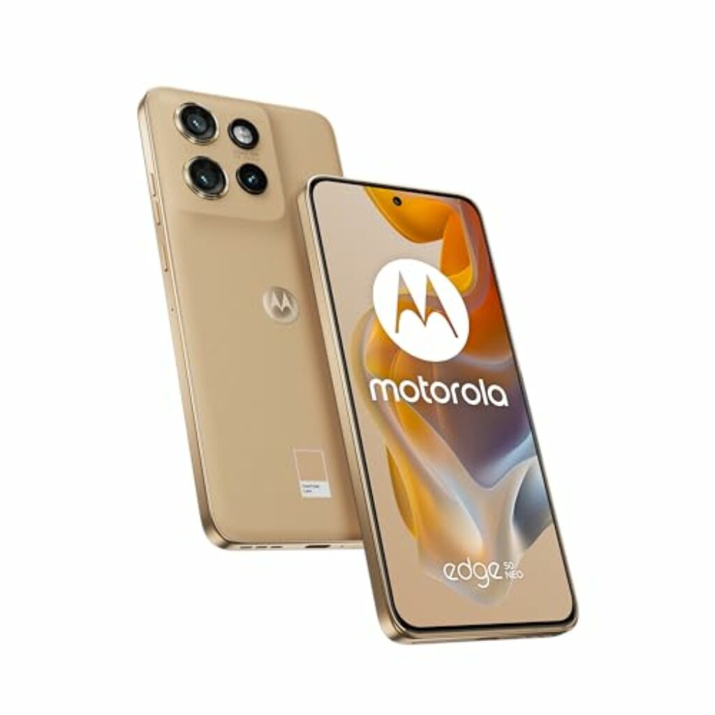 Motorola edge50 neo Smartphone (6,36"-Super-HD-Display, 50-MP-Kamera + Moto-KI, 12/512 GB, 4310 mAh, Android 14) Lattè (Veganes Kunstleder), inkl. Schutzcover, + Handyhalterung