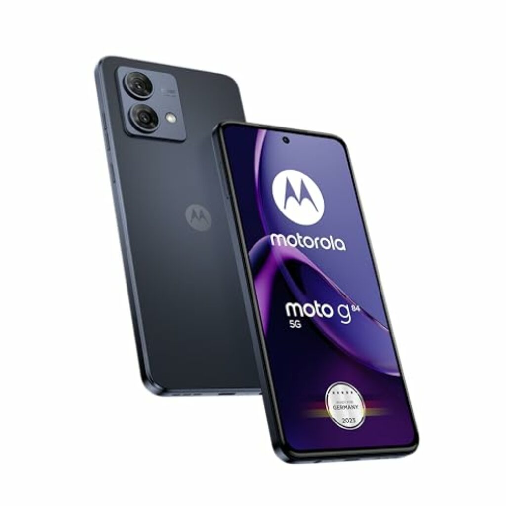 Motorola Moto g84 5G (6,5"-FHD+-Display, 50-MP-Dual-Kamera, 8/256 GB, 5000 mAh, Anroid 13) Midnight Blue inkl. Schutzcover + KFZ-Adapter [Exklusiv bei Amazon]