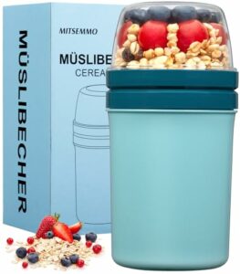 Müslibecher to Go 600ml+270ml,Joghurtbecher to Go Kinder mit Löffel,Müsli Cup to Go Becher,Cornflakes to Go,Müslibecher Müslidose Müslischale Frühstücksdose Müslibox,Joghurt Box to Go (Blau)