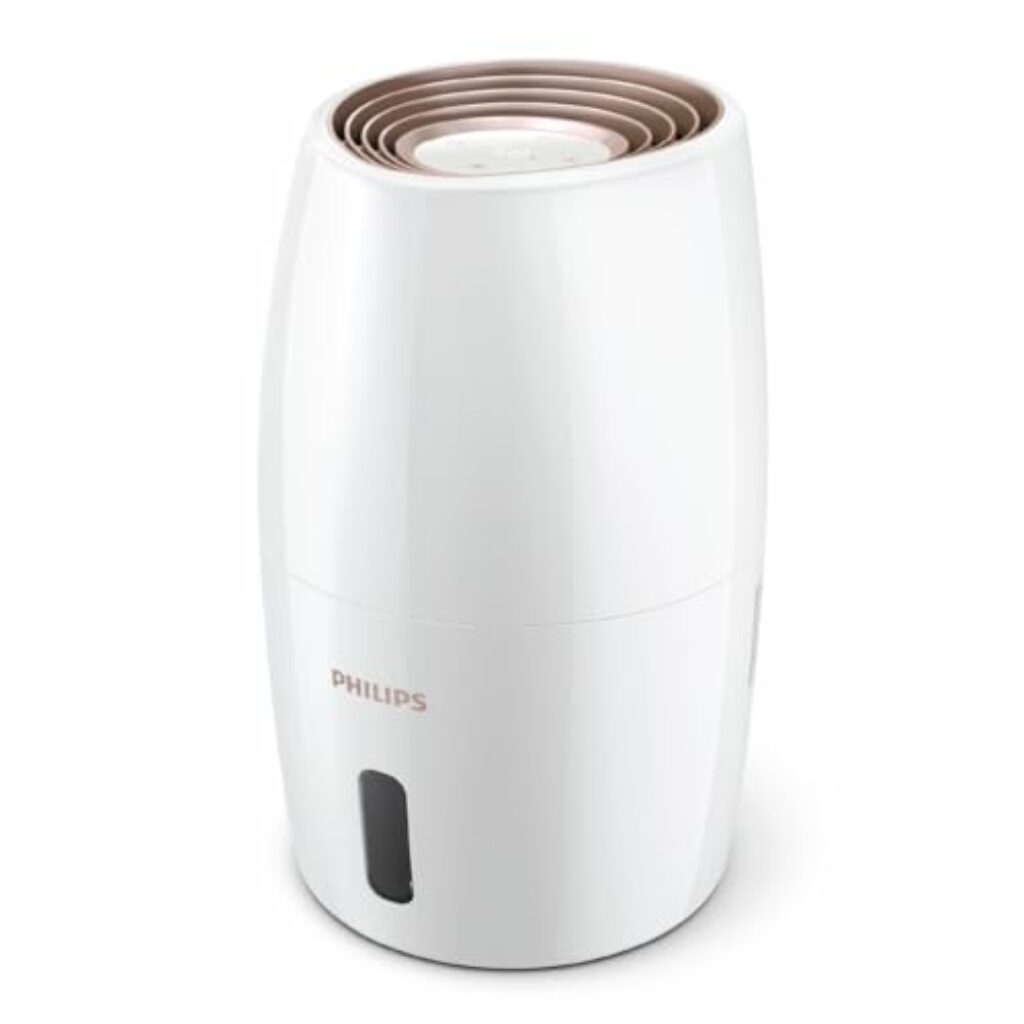 Philips Luftbefeuchter 2000 Serie, hygienische NanoCloud-Befeuchtung, 99,97% weniger Bakterien, 200ml/h, 2L Wassertank, Ultra leise (33dB), Sensor, 3 Stufen, Auto&Schlafmodus, Timer, Weiß (HU2716/10)