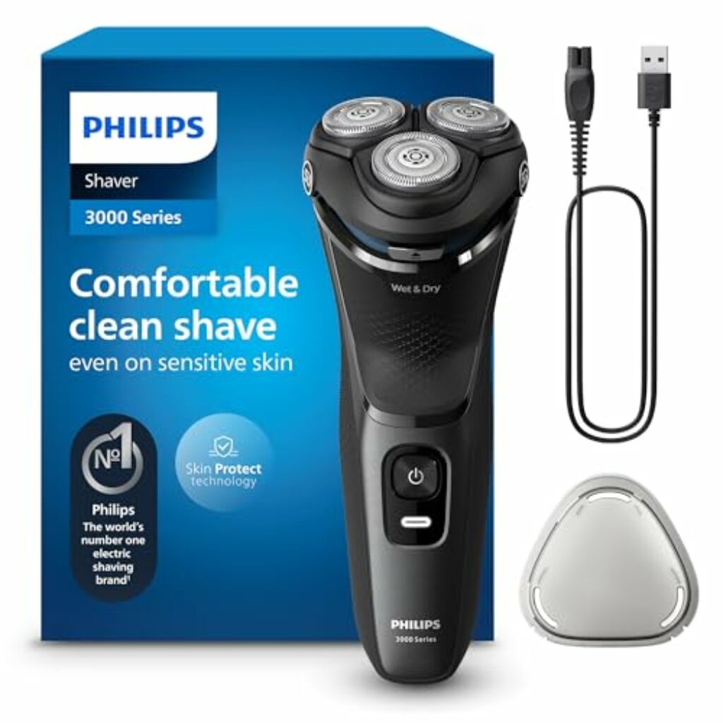 Philips Shaver Series 3000 – Elektrischer Nass- und Trockenrasierer für Männer, mit SkinProtect-Technologie, in Anthrazit, mit ausklappbarem Bartschneider, kabellos (Modell S3145/00)