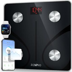 RENPHO Personenwaage Körperfettwaage, Waage Personen mit App 180 kg/400 lbs, Körperwaage Digital Bluetooth Körperanalysewaage für Körperfett, BMI, Muskelmasse, Protein, BMR, Schwarz