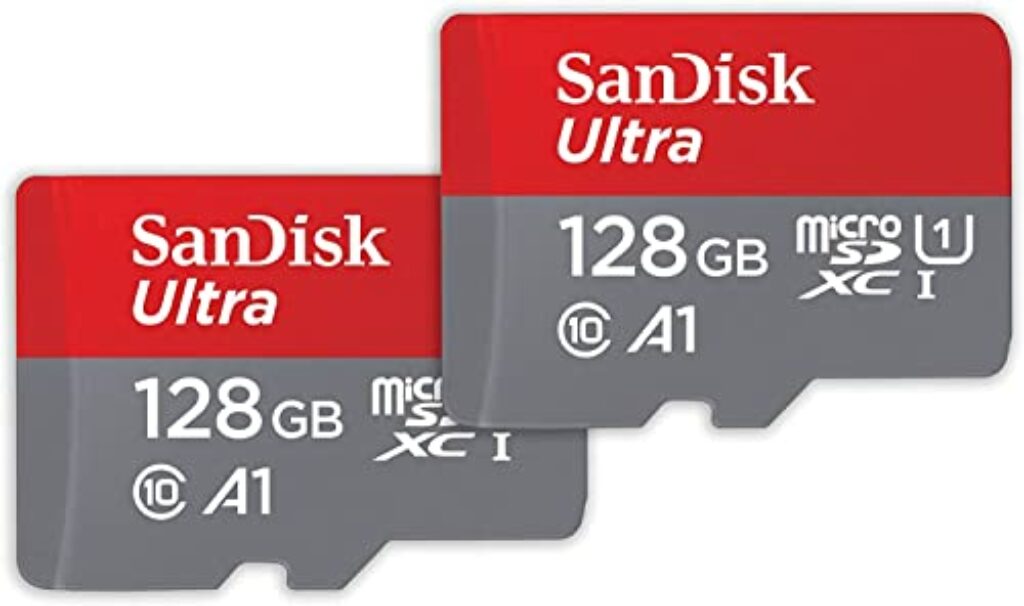 SanDisk Ultra microSDXC UHS-I-Speicherkarte 128 GB + SD-Adapter 2er-Pack (Für Smartphones und Tablets, A1, Class 10, U1, Full HD-Videos, bis zu 140 MB/s Lesegeschwindigkeit) 10 Jahre Garantie