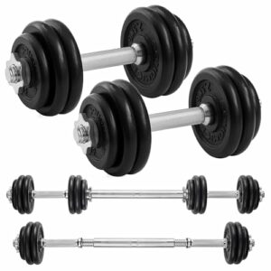 SONGMICS 2-in-1-Hanteln, 2er Set, 2 x 15 kg Hantelset aus Gusseisen, verstellbar, Kurzhantelset mit Verbindungsrohr, Workout, Gewichtheben für Zuhause, Fitnessstudio, schwarz SYL30LBK