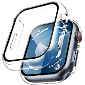 TAURI 2 Stück Schutzhülle Designed für Apple Watch 9/7/8 45mm Hülle mit Tempered GlassDisplayschutz, 360° Rundum Ultradünne PC Hard Hülle, Kratzfest Hardcase für iWatch 45mm Series 9/8/7 - Transparent