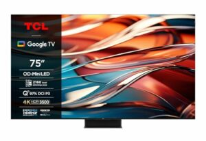 TCL 75Q10B 75 Zoll QLED PRO MiniLED Fernseher, 4K UHD, 4K HDR Premium 3500nits, Smart Google TV mit 144Hz Motion Clarity Pro und Onkyo 2.1.2 Dolby Atmos Sound