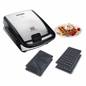 Tefal SW852D Snack Collection | Sandwich | Waffelmaker | Antihaftbeschichte Platten | Spülmaschinengeeignet | 700W | 37.01x29.01x21.01cm, Schwarz/Silber