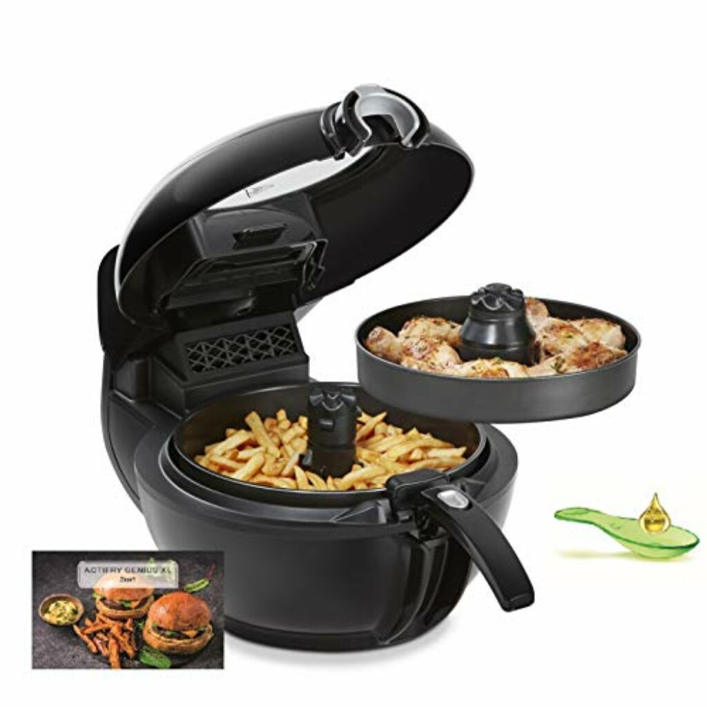 Tefal YV9708 ActiFry Genius XL 2in1 Heißluftfritteuse mit Rührarm | Testsieger | 1,7 kg für 8 Personen | 9 automatische Menüs | 2 Speisen gleichzeitig | gesunde Friteuse ohne Öl, Schwarz