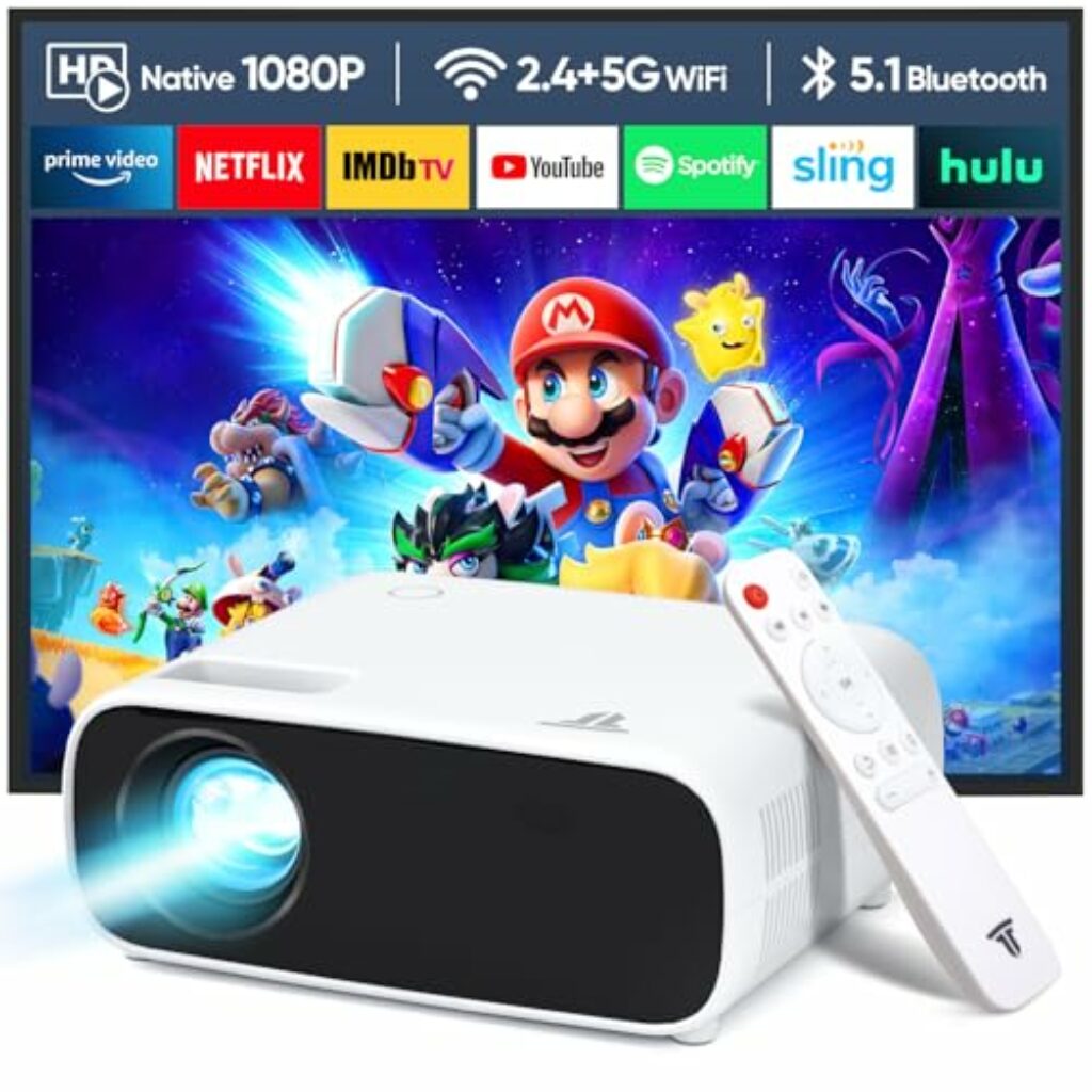 Wielio 2024 Neues Hochleistungsbeamer, unterstützt Switch und PS5 ohne Verzögerung, Beamer mit WiFi und Bluetooth, 20000 Lumen 4K-Unterstützung, Full HD 1080P Auflösung, （Hochhelligkeitsversion）