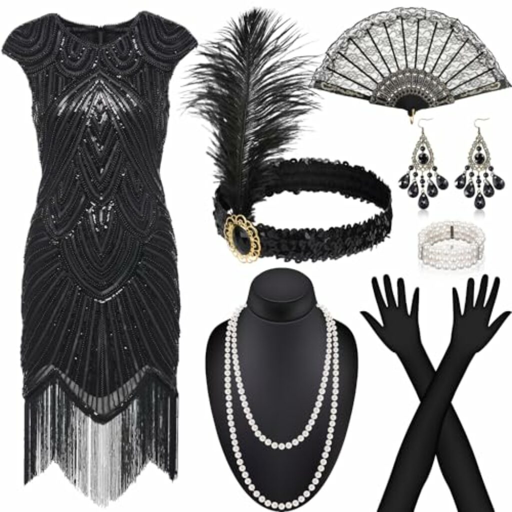 Alintor 20er Jahre Kostüm Damen, Gatsby Kleid Damen mit 20er Jahre Kleid Accessoires, Charleston Kleid 20er Jahre, Flapper Kleid 20er Jahre, Karneval Kostüm Damen, Faschingskostüme, Peaky Blinders