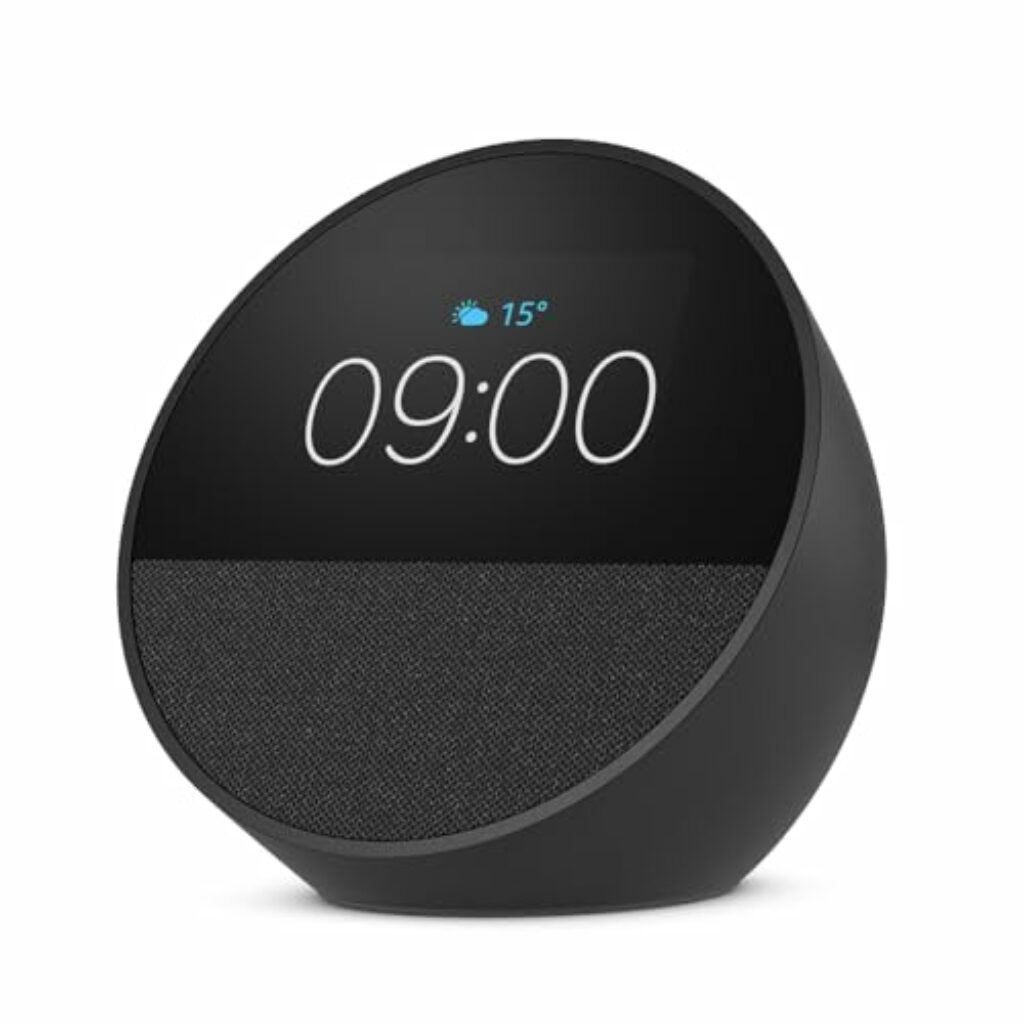 Amazon Echo Spot (2024), smarter Wecker mit sattem Klang und Alexa, Schwarz