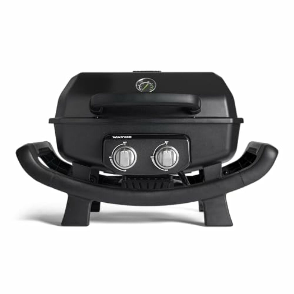 BURNHARD 2-Brenner Gasgrill Wayne 4,4 kW – Tragbarer Balkongrill - Tischgasgrill klein mit Aludruckguss Brennkammer inkl. Abdeckhaube - Gusseisen Grillrost