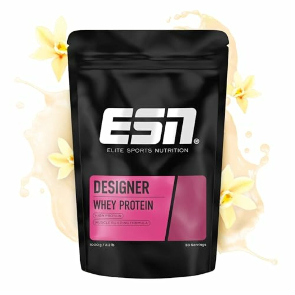 ESN Designer Whey Protein Pulver, Vanilla, 1 kg, bis zu 23 g Protein pro Portion, ideal zum Muskelaufbau und -erhalt, geprüfte Qualität - made in Germany