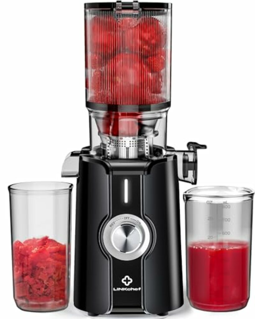 LINKChef Schnellreinigungs Entsafter, NO-Prep Entsafter Gemüse und Obst, Blitzreiniger Saftpresse Slow Juicer Testsieger mit Einfacher Installation, BPA Frei, 115mm, 1.2L, 200w Schwarz