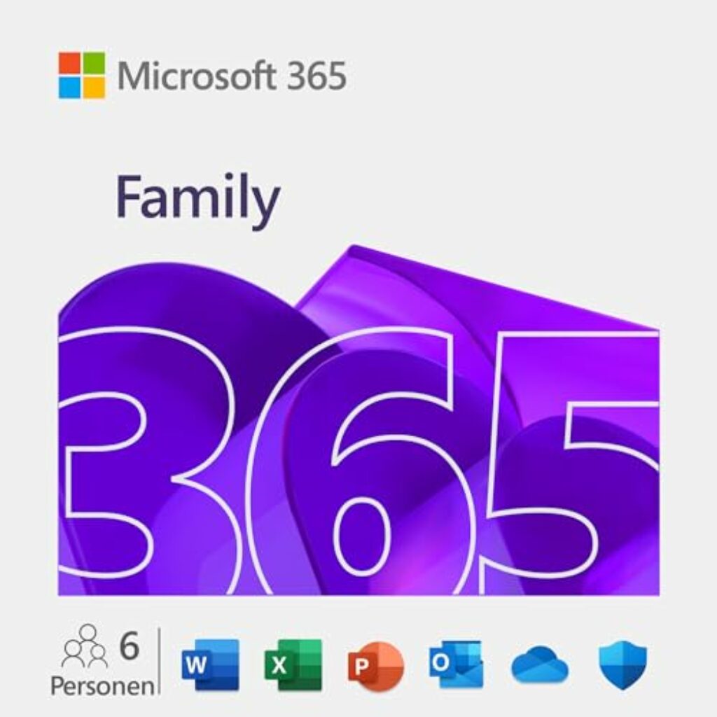 Microsoft 365 Family | 12 Monate, bis zu 6 Nutzer | Word, Excel, PowerPoint | bis zu 6 TB OneDrive Cloudspeicher | PCs/Macs & mobile Geräte | Aktivierungscode per E-Mail