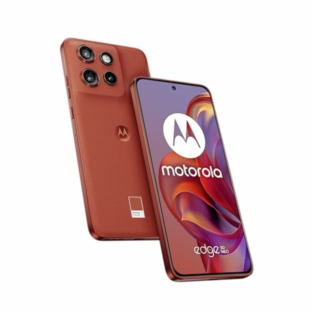 Motorola edge50 neo Smartphone (6,36"-Super-HD-Display, 50-MP-Kamera + Moto-KI, 12/512 GB, 4310 mAh, Android 14) Poinciana (Veganes Kunstleder), + Schutzcover, + Handyhalterung